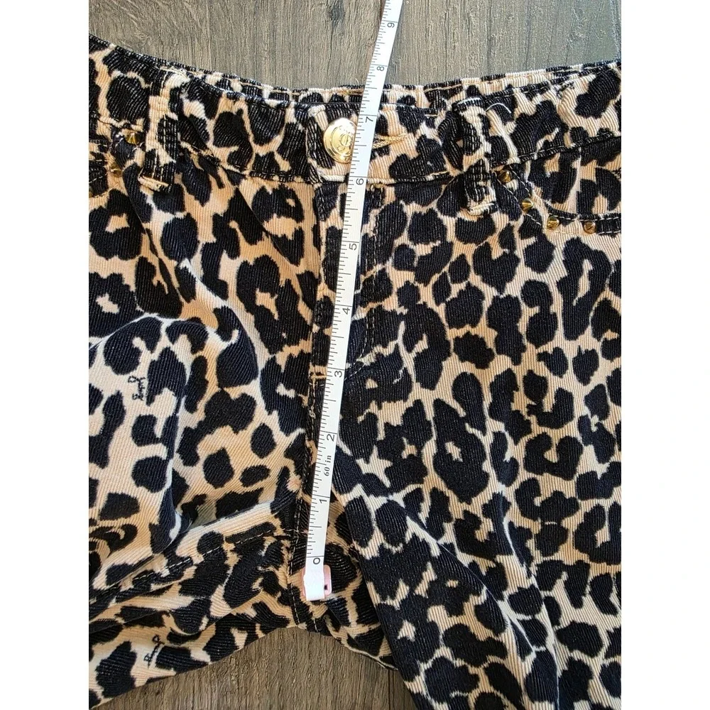 Kid's sz 14 Juicy Couture Leopard Print Corduroy Skinny Pants Black Gold Studded